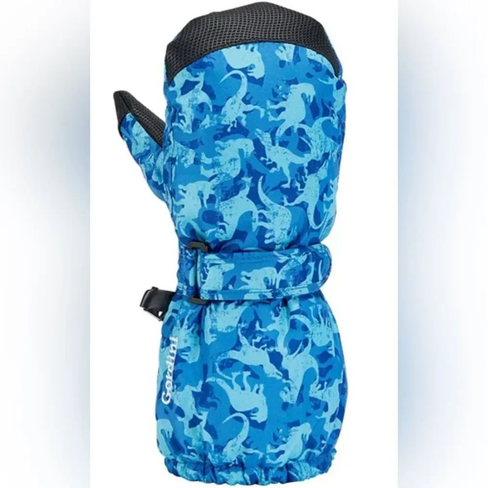 Gordini Toddler's Easy On Mittens in a blue dinosaur camouflage print